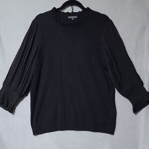 ADRIANNA PAPELL Women's Black Long Sheer Sleeve Blouse -‎ Size :Large